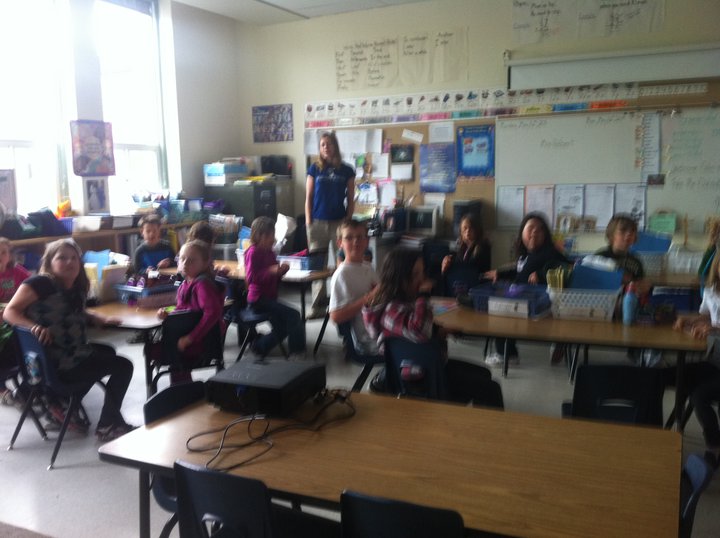 Hanging out with Mrs. Hebert's grade 2 class after our walk outside!
