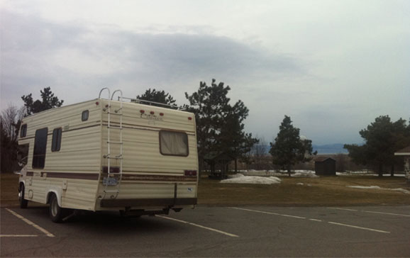 At a rest stop for the night, overlooking the St. Lawrence. And hoping we don't get the boot as we're not supposed to park overnight!