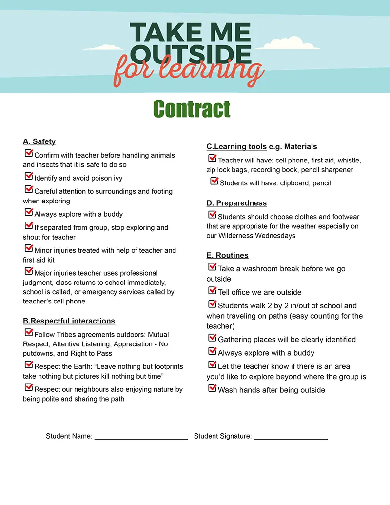 Take Me Outside Student Contract 2024